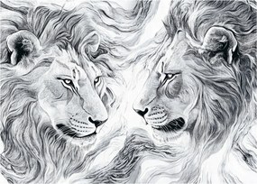 Üveg kép - Rajzolt oroszlánfejek (70x50 cm)