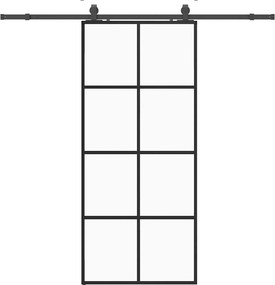 vidaXL fekete ESG üveg tolóajtó fémszerelvény-szettel 90x205 cm