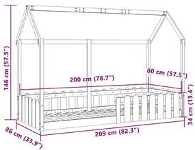 tömör fenyőfa házikó gyerekágykeret 80 x 200 cm