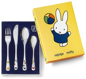 Ezüstszínű rozsdamentes acél gyerek evőeszköz 4 db-os Miffy – Zilverstad