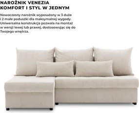 Venezia sarokkanapé, kordbársony, univerzális oldal, bonell töltet, bézs
