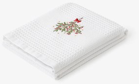 Goldea karácsonyi hímzett waffle konyharuha - fagyöngy fehér alapon 50 x 70 cm
