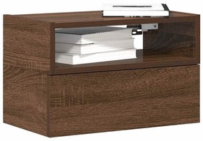 Barna tölgyszínű falra szerelhető éjjeliszekrény 45x26x28,5 cm