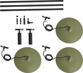 Modern fekete sínrendszer 2 spotlámpával és 3 zöld függőlámpával, 1 fázisú - Slimline Uzzy Panzi