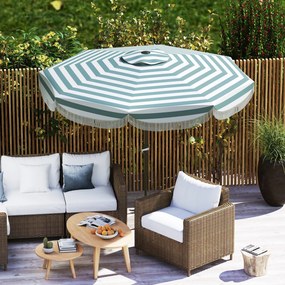 Outsunny Kültéri Kert Napernyő Dőlt Kerekernyő Ø2.7 x 2.4 m Kézi Felnyitással és Lezárással, Zsinóros Szegéllyel, 180 g/m² UV Védelem UPF 30+, Erkélyr