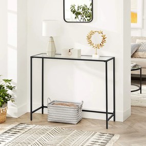 Konzolasztal edzett üveg, lerakóasztal állítható lábakkal, 100x35x80 cm, fekete