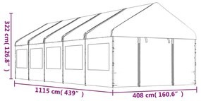 fehér polietilén pavilon tetővel 11,15 x 4,08 x 3,22 m