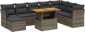 vidaXL 9 részes szürke polyrattan kerti ülőgarnitúra párnákkal