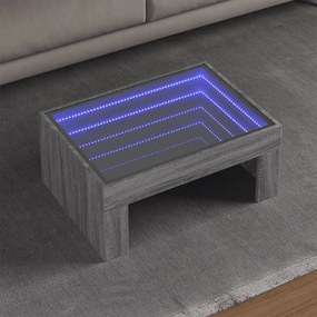 Szürke sonoma végtelen hatású LED-es dohányzóasztal 70x50x30 cm