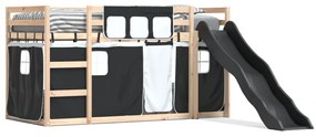 fehér-fekete emeletes ágy csúszdával és függönnyel 90 x 200 cm