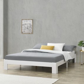 [en.casa] Fa ágykeret Raisio 204x164x30cm dupla ágy 200Kg fenyőfa/forgácslap fehér, matt lakkozott ágyráccsal