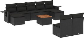 vidaXL 10 részes fekete polyrattan kerti ülőgarnitúra párnákkal