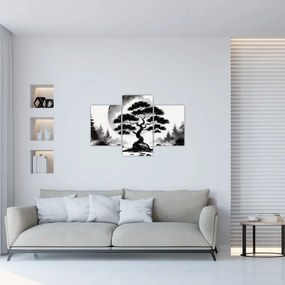 Kép – Fekete-fehér bonsai (90x60 cm)