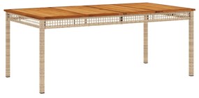 bézs polyrattan és akácfa kerti asztal 180 x 90 x 75 cm