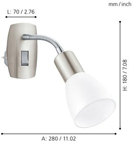 EGLO 92935 - Konnektoros fali lámpa DAKAR 3 1xE14/25W