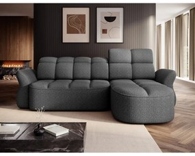 Sötétszürke bársony kinyitható-tárolóhelyes sarokkanapé (jobb oldali-heverő résszel) Beneth – ELTAP