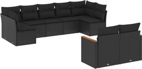 vidaXL 9 részes fekete polyrattan kerti ülőgarnitúra párnákkal