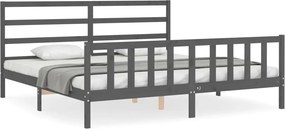 vidaXL szürke tömör fa ágykeret fejtámlával 200 x 200 cm
