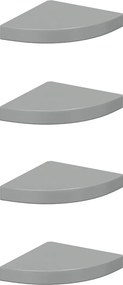 vidaXL 4 db magasfényű szürke MDF lebegő sarokpolc 25 x 25 x 3,8 cm