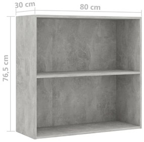 2 szintes betonszürke forgácslap könyvszekrény 80x30x76,5 cm