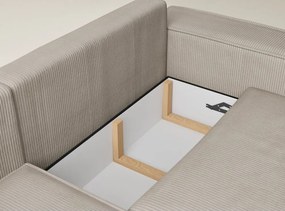 Bézs kordbársony kinyitható-tárolóhelyes sarokkanapé (bal oldali-L alakú) Tonga – Maison de Rêve