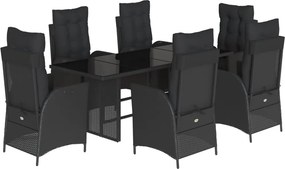 vidaXL 7 részes fekete polyrattan kerti étkezőgarnitúra párnával