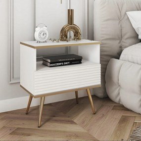 Komodee Elegáns Éjjeliszekrény Banff S54 Mdf Fehér Arany Lábak Díszítés