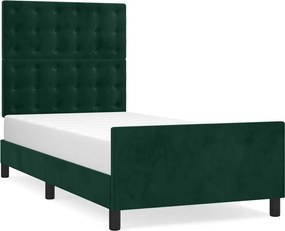 vidaXL sötétzöld bársony ágykeret matrac nélkül 90x190 cm