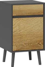 HOMCOM Éjjeliszekrény Fiókkal és Szekrénnyel, Állítható Polccal, Modern Fogantyú Nélküli Többcélú Nappali Asztal, Sötét Szürke és Fa | Aosom