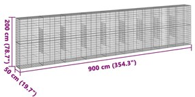 horganyzott vas gabion kosár fedéllel 900 x 50 x 200 cm