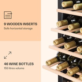 Klarstein Vinamour 46 Uno, borhűtő, 155 liter, 46 palack, 4-18 °C, 1 zóna,rozsdamentes acél