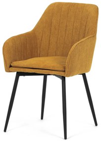 Scaun de sufragerie elegant, material trxtil galben curry, metal negru