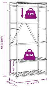 bambusz ruhaállvány polcokkal 80x40x175 cm