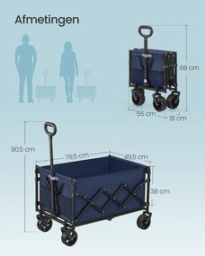 SONGMICS Összecsukható Szállítókocsi Kertbe és Kerti Partira, 120 kg, 150 L, Éjkék