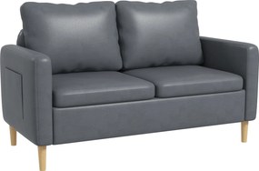 HOMCOM Modern 2-Fős Kanapé Poliészter Kárpitozással, 2 Oldalsó Zsebbel, Karfákkal és Fa Lábakkal, 200 kg Teherbírással, 143x76x83 cm, Szürke | Aosom