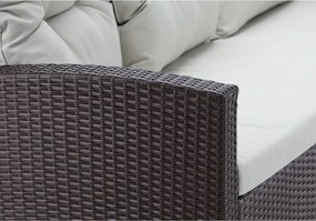 NAGY KERTI BÚTORSZETT (KANAPÉ, 2 FOTEL, 2 PUFF, ASZTAL) - BARNA, PÁRNÁK - BÉZS