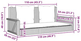 bézs polyrattan hintapad párnával 119 x 56 x 48 cm