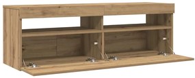 kézműves tölgy szerelt fa TV-szekrény LED-ekkel 120x35x40 cm