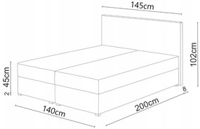 Franciaágy  Boxspring 140x200 cm Waller (ágyráccsal és matraccal) (fekete). 1007716