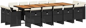 vidaXL 15 részes fekete polyrattan kerti étkezőgarnitúra párnákkal