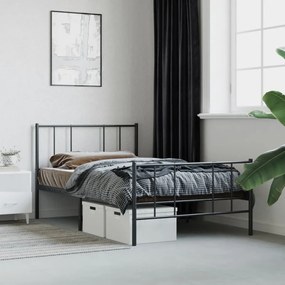 fekete fém ágykeret fej- és lábtámlával 80 x 200 cm