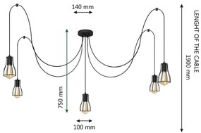 Csillár zsinóron TUBE 5xE27/15W/230V pók fekete