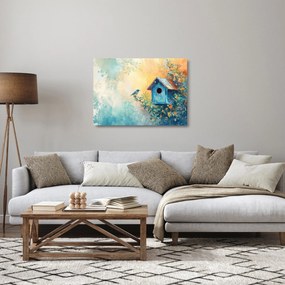 Üveg kép - Madárház, akvarell (70x50 cm)