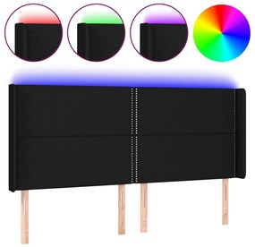 fekete szövet LED-es fejtámla 203x16x118/128 cm