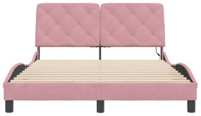 rózsaszín bársony ágykeret LED-ekkel matrac nélkül 120 x 200 cm