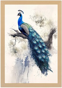 Poszter Keret Fa Grafika Természet Madár Kék Páva Toll 40x60