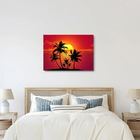 Egy sziget sziluettjének képe pálmafákkal (üvegen) (70x50 cm)