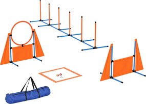 PawHut 6 darabos kutya agility edzőkészlet slalom rúddal, pihenő terület kerítéssel, ugráló gyűrűvel és labdákkal Narancs | Aosom