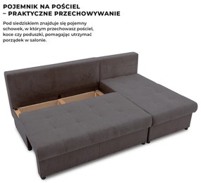 Venezia sarokkanapé, kordbársony, univerzális oldal, hab töltet, szürke