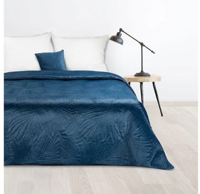 Luiz4 bársony ágytakaró pálmalevél mintával Gránátkék 170x210 cm